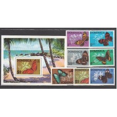 Dominica - Correo 1975 Yvert 420/6+Hb 31 ** Mnh Fauna mariposas