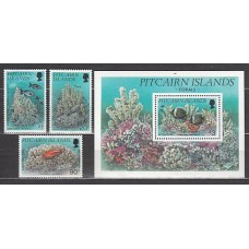 Pitcairn - Correo Yvert 425/7+H 11 ** Mnh Fauna Marina Corales Peces