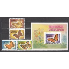 Grenada-Grenadines - Correo Yvert 431/4+H.63 ** Mnh Fauna mariposas