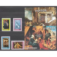 Uganda - Correo Yvert 437/40+H 64/5 ** Mnh  Navidad pinturas