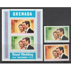 Grenada - Correo 1973 Yvert 490/1+H.28 ** Mnh Boda real