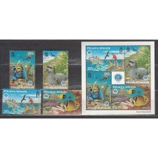 Pitcairn - Correo Yvert 504/7+H 17 ** Mnh Fauna Peces Aves Barcos