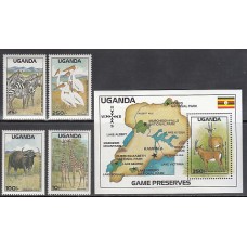 Uganda - Correo Yvert 522/5+H 82 ** Mnh  Fauna