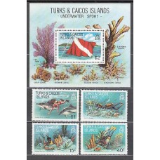 Turk y Caicos - Correo Yvert 540/3+H,34 ** Mnh  Fauna marina