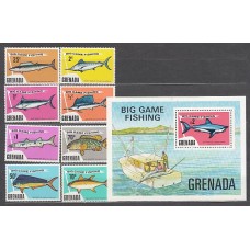 Grenada - Correo 1975 Yvert 549/56+H.36 ** Mnh Fauna peces