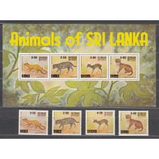 Sri-Lanka - Correo Yvert 559/62+Hb 13 ** Mnh  Fauna