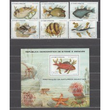 Santo Tomas y Principe - Correo Yvert 561/5+Hb 21+Hb 14 ** Mnh  Fauna peces