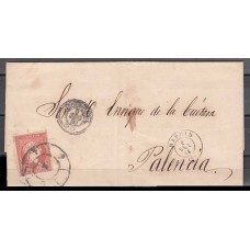 Matasellos y marcas de 4 cuartos Rueda de carreta 1856 Edifil 48 nº 1 Madrid  nº 01 Madrid - CARTA Mtº lacre negro