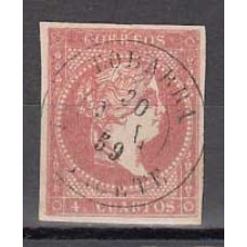 Matasellos y marcas de 4 cuartos Fechador 1856 Edifil 48 Tobarra (Albacete)