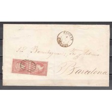 Matasellos y marcas de 4 cuartos Fechador 1856 Edifil 48  Broza (Cáceres) - pareja en CARTA