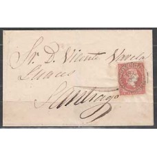 Matasellos y marcas de 4 cuartos Fechador 1856 Edifil 48  Mondoñedo (Lugo) - CARTA dirigida a Santiago