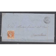 Matasellos y marcas de 4 cuartos Fechador 1860 Edifil 52  Andrais (Mallorca)CARTA