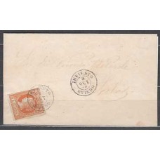 Matasellos y marcas de 4 cuartos Fechador 1860 Edifil 52  Infiesto FRONTAL