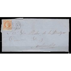 Matasellos y marcas de 4 cuartos Fechador 1860 Edifil 52  Rivadesella CARTA a Santander