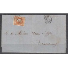 Matasellos y marcas de 4 cuartos Fechador 1860 Edifil 52  Calatayud (Zaragoza) CARTA a Barcelona