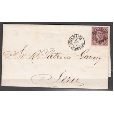 Matasellos y marcas de 4 cuartos Fechador 1862 Edifil 58  Puerto de Sta. María (Cádiz) - CARTA