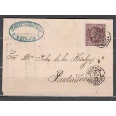 Matasellos y marcas de 4 cuartos Fechador 1862 Edifil 58  Reinosa (Santander) CARTA