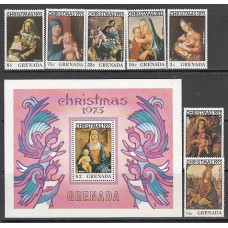 Grenada - Correo 1975 Yvert 639/45+H.47 ** Mnh Navidad Pinturas