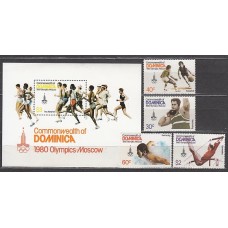 Dominica - Correo 1980 Yvert 642/5+Hb 62 ** Mnh Olimpiadas de Moscu