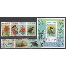 Grenada - Correo 1976 Yvert 646/52+H.48 ** Mnh Fauna y flores