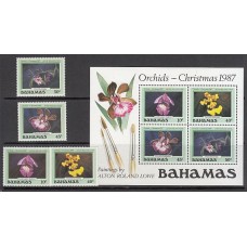 Bahamas - Correo 1987 Yvert 651/4+Hb 50 ** Mnh Navidad flores
