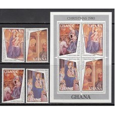 Ghana - Correo 1980 Yvert 692/5+H.84 ** Mnh  Navidad. Pinturas