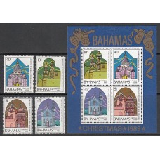 Bahamas - Correo 1989 Yvert 695/8+Hb 56 ** Mnh Navidad iglesias