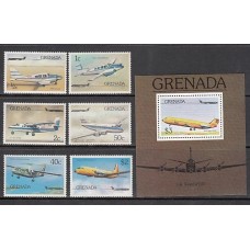 Grenada - Correo 1976 Yvert 696/701+H.55 ** Mnh Aviones