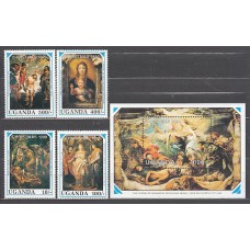 Uganda - Correo Yvert 729/32+H 124 ** Mnh  Navidad Pinturas