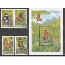 Dominica - Correo 1982 Yvert 741/4+Hb 76 ** Mnh Fauna mariposas