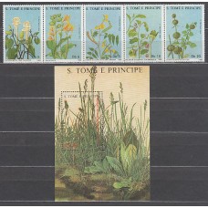 Santo Tomas y Principe - Correo Yvert 904/8+Hb 58 ** Mnh  Flores