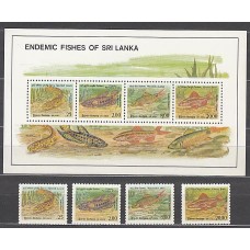 Sri-Lanka - Correo Yvert 935/8+Hb 41 ** Mnh  Fauna peces