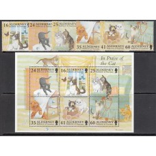 Alderney Correo Yvert 94/99+H.2 ** Mnh Fauna gatos