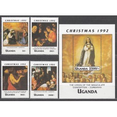 Uganda - Correo Yvert 941/4+H 164 ** Mnh  Navidad. pinturas