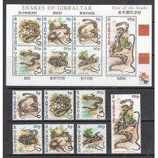 Gibraltar - Correo 2001 Yvert 956/62+H.44 ** Mnh Fauna serpientes