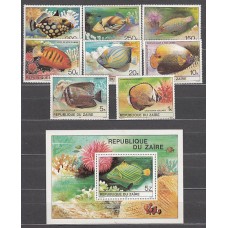 Zaire - Correo Yvert 995/1002+H.23 ** Mnh  Fauna peces