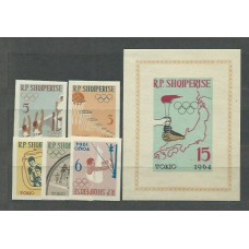 Albania Correo 1963 Yvert 626/30+H.6H sin dentar Mnh ** Juegos Olimpicos de Verano en Tokyo