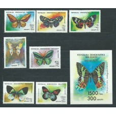 Madagascar - Correo 1992 Yvert 1068/74+H.78 ** Mnh  Fauna mariposas