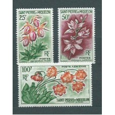 San Pierre y Miquelon - Correo Yvert 362/3+A.27 ** Mnh Flora