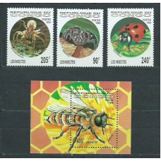 Congo Frances - Correo 1994 Yvert 991/3+H.61 ** Mnh  Fauna insectos