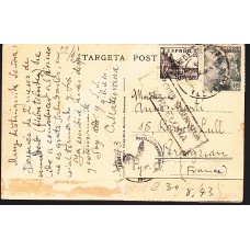 Historia Postal - España 1940 Edifil 916-925  Postal de Andorra circulada Seo de Urgell a Perpignan con censura de Barcelona y Alemana