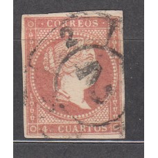 Matasellos y marcas de 4 cuartos Rueda de carreta 1856 Edifil 48 nº 2 Barcelona