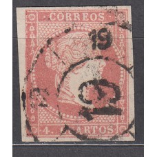 Matasellos y marcas de 4 cuartos Rueda de carreta 1856 Edifil 48 nº 19 Badajoz