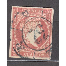 Matasellos y marcas de 4 cuartos Rueda de carreta 1856 Edifil 48 nº 32 Lerida azul