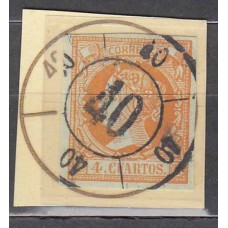 Matasellos y marcas de 4 cuartos Rueda de carreta 1860 Edifil 52 nº 40 Salamanca sobre fragmento