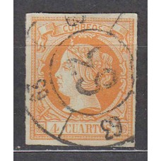 Matasellos y marcas de 4 cuartos Rueda de carreta 1860 Edifil 52 nº 56 Santiago