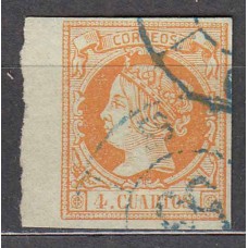 Matasellos y marcas de 4 cuartos Rueda de carreta 1860 Edifil 52 nº 59 Trujillo azul