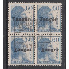 Tanger Variedades 1939 Edifil 123hea usado  Bloque de cuatro, 2 sellos inferiores variedad "T" de Tanger invertida