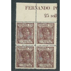 Fernando Poo Sueltos 1907 Edifil 163 ** Mnh  Bloque de cuatro con cabecera