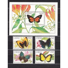Ghana - Correo 1989 Yvert 1090/3+H.150 ** Mnh  Fauna mariposas